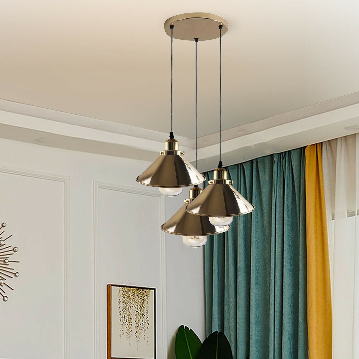 Modern Industrial French Gold Hanging Ceiling Pendant Light Metal Cone Shape Indoor Lighting For Bed Room, Kitchen, Living Room~1171 - LEDSone UK Ltd