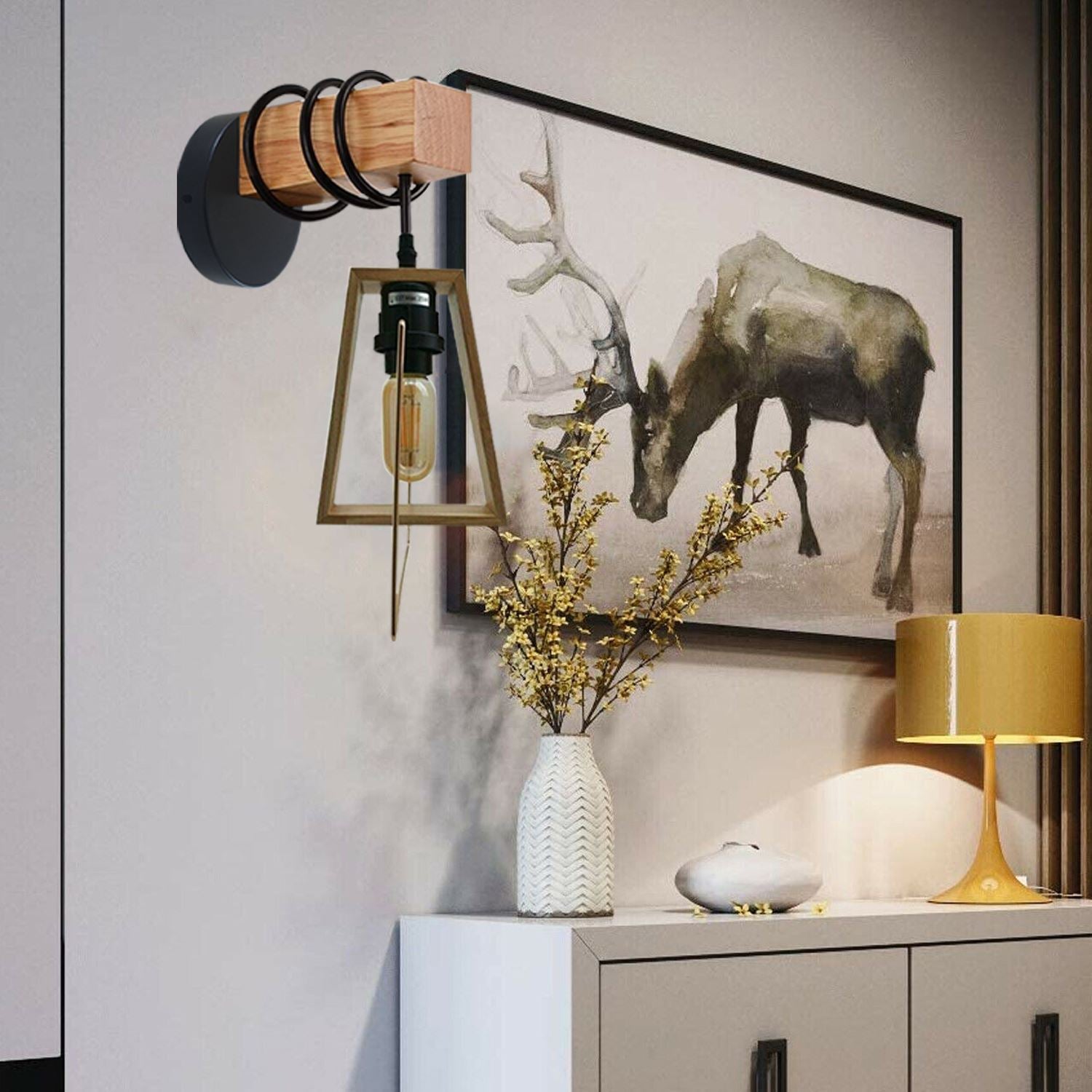Modern Vintage Retro Industrial Wood Sconce Wall Light Lamp Fitting Fixture~1240 - LEDSone UK Ltd