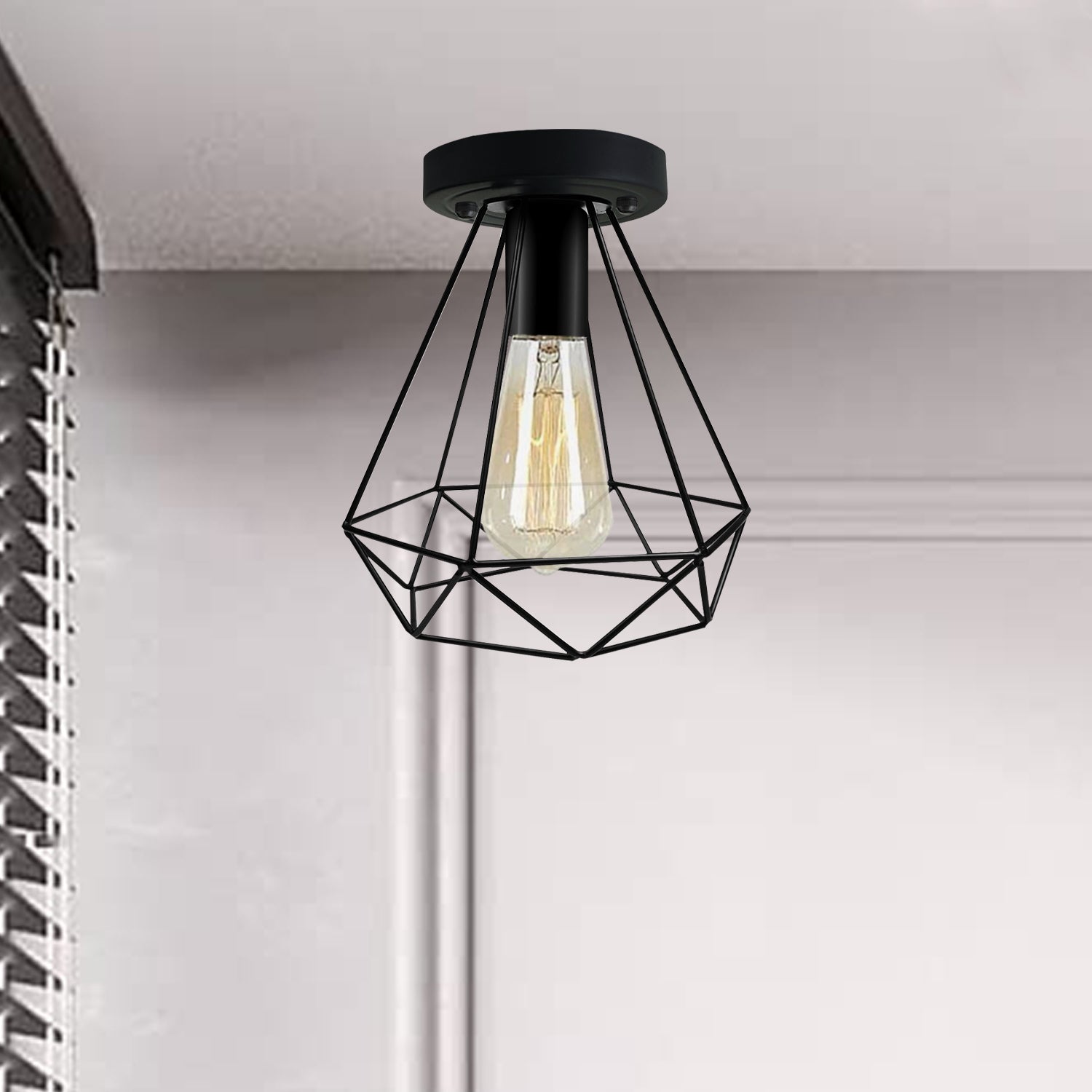 Vintage Industrial Black Metal Indoor Flush Mount Ceiling Light for Bar, Bedroom, Dining Room, Living Room~1025 - LEDSone UK Ltd