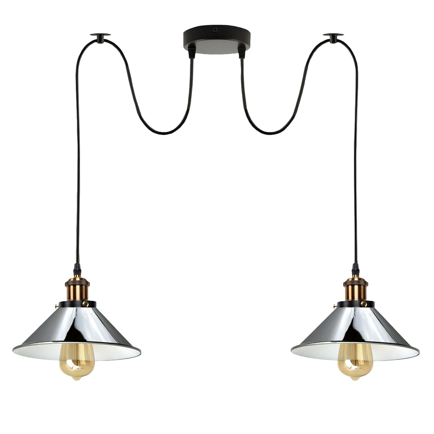 Chrome 2 Way Retro Industrial Ceiling E27 Hanging Lamp Pendant Light~3496 - LEDSone UK Ltd