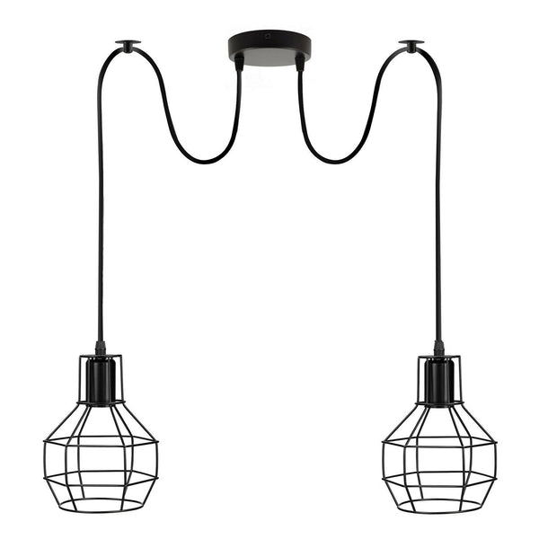 2-lichts zilveren Spider-hanglamp voor binnen - kooiontwerp ~3489 – Zwart / Zonder lamp