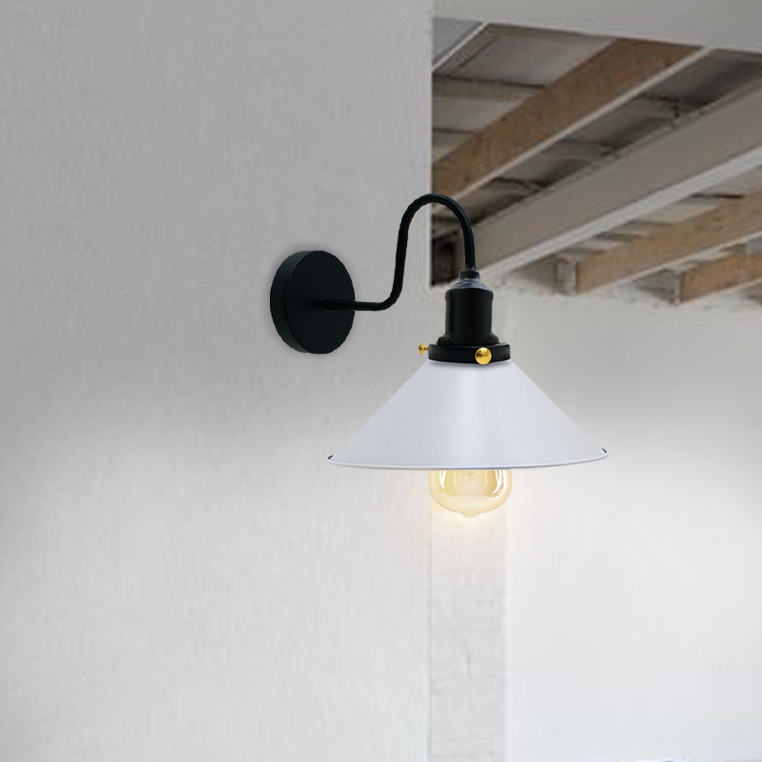 LEDSone Industrial vintage White Swan Neck Wall Light Indoor Sconce Metal Cone Shape Shade~3482 - LEDSone UK Ltd