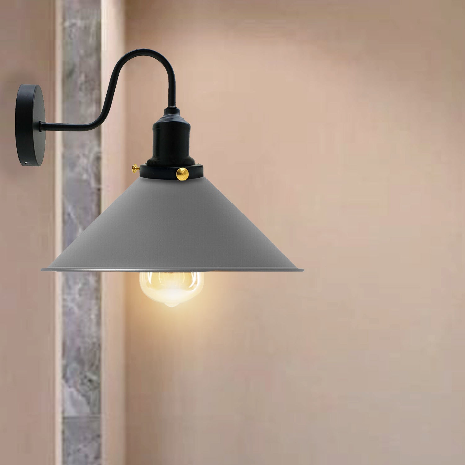 LEDSone Industrial Vintage Grey Swan Neck Wall Light Indoor Sconce Metal Cone Shape Shade~3483 - LEDSone UK Ltd