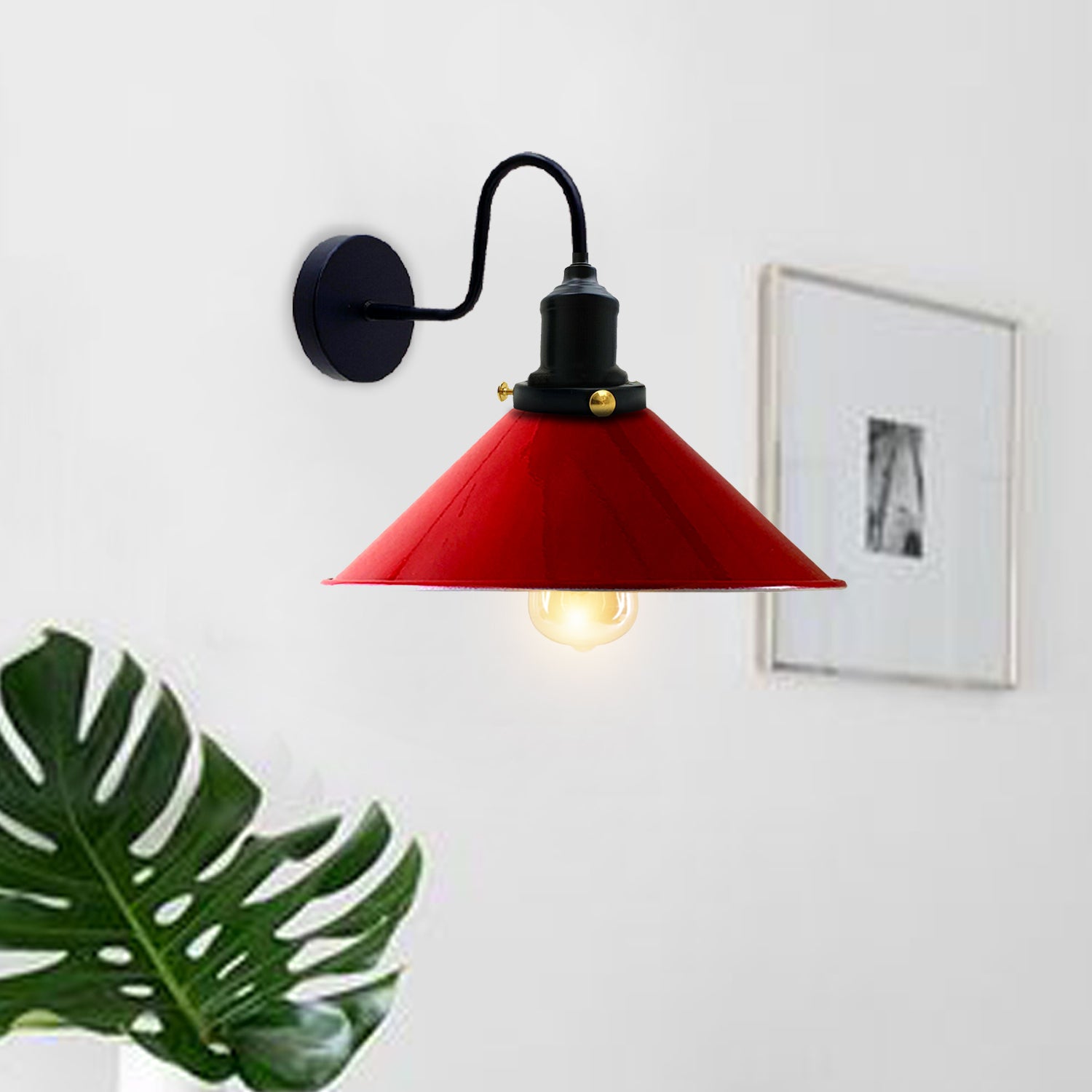 LEDSone Industrial Vintage Ratio Red Swan Neck Wall Light Indoor Sconce Metal Cone Shape Shade~3488 - LEDSone UK Ltd