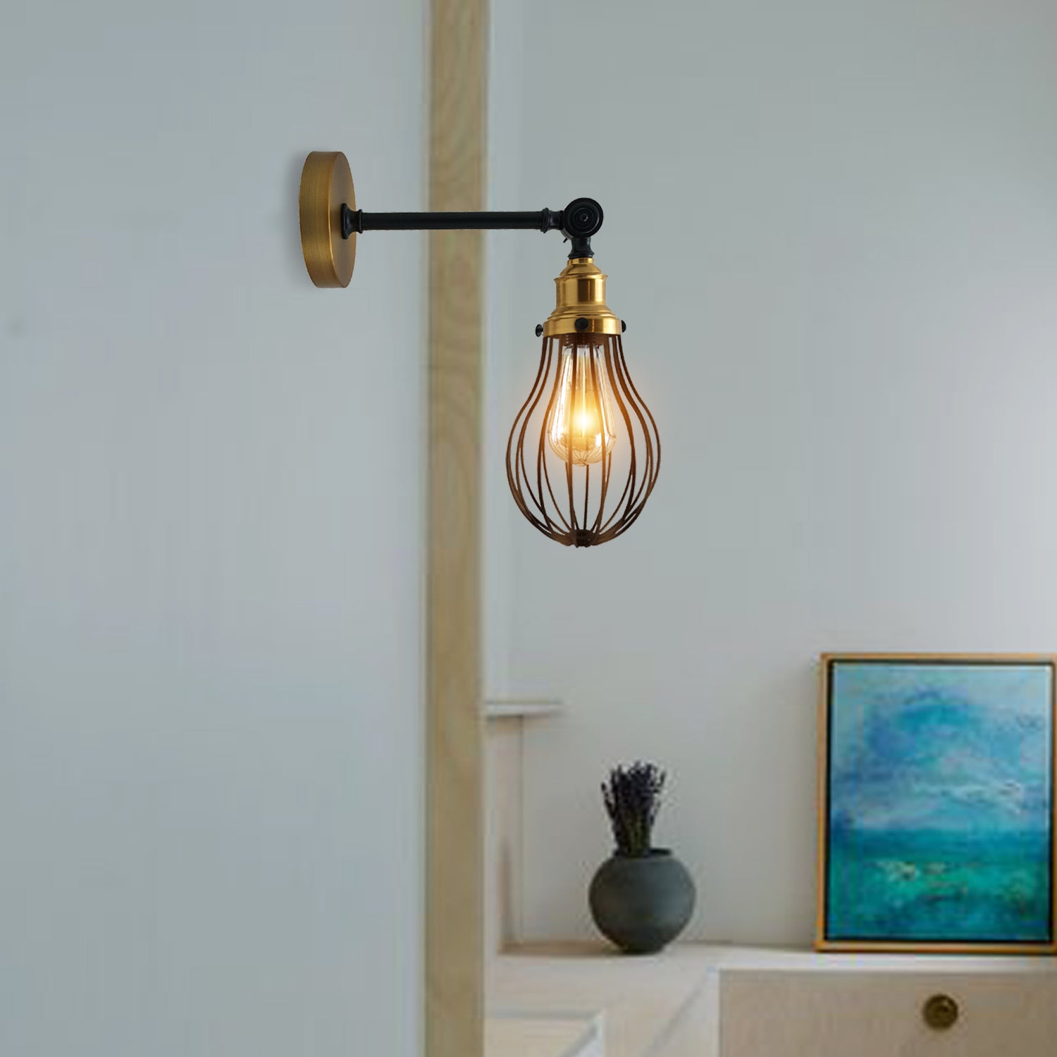 Brushed Copper Wall Light Fitting Metal Big Vase Shape Shade Sconce Indoor Light Fittings~3480 - LEDSone UK Ltd