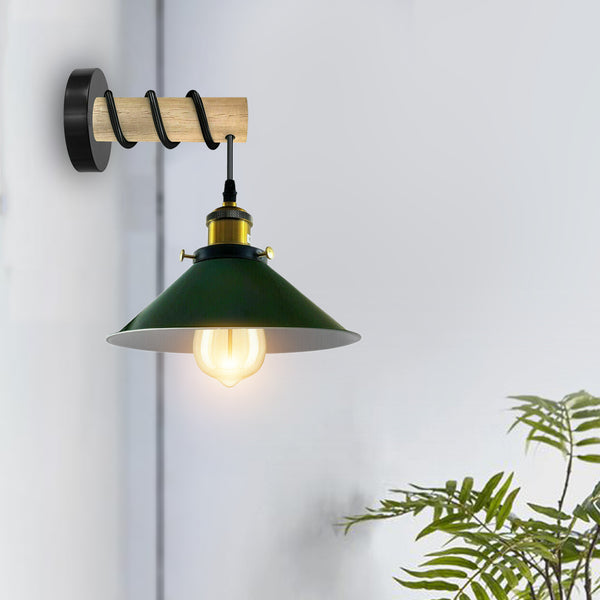 Moderne gecombineerde kroonluchter met massief houten arm en metalen kegelvormige wandlamp~3471 – Groente