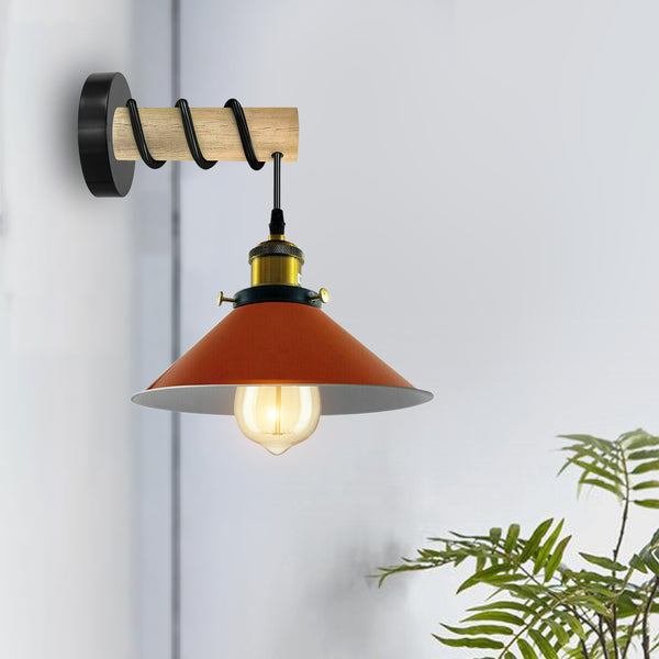 Moderne gecombineerde kroonluchter met massief houten arm en metalen kegelvormige wandlamp~3471 – Oranje