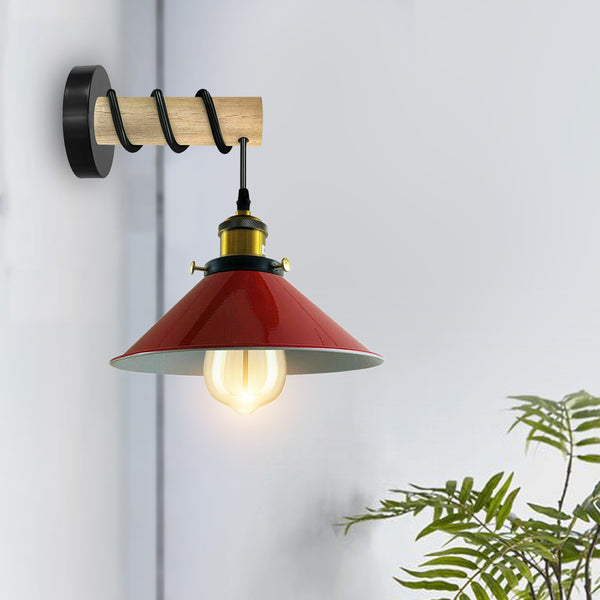 Moderne gecombineerde kroonluchter met massief houten arm en metalen kegelvormige wandlamp~3471 – Rood