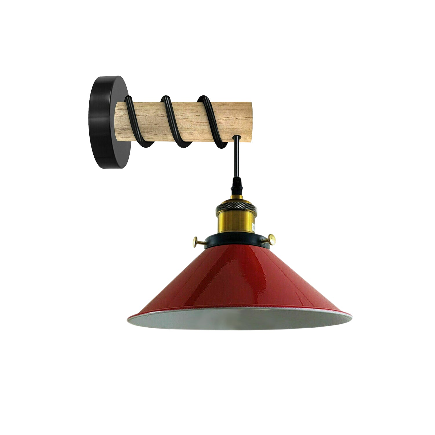 Modern Combined Solid Wooden Arm Chandelier Lighting With Red Cone Shaped Metal Shade wall sconce~3475 - LEDSone UK Ltd