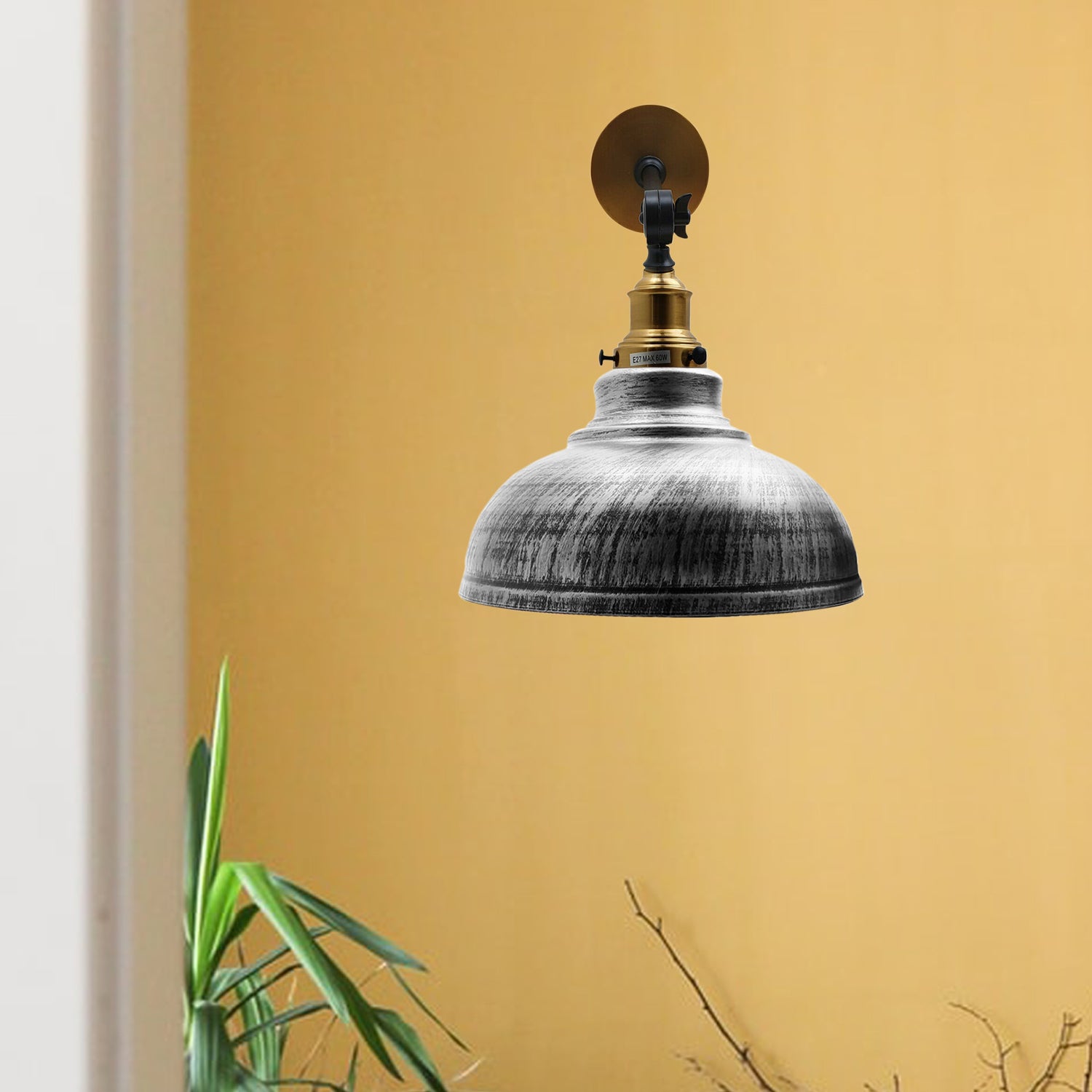 Brushed Silver Metal Curvy Brushed Industrial Wall Mounted Wall Lamp Light~3460 - LEDSone UK Ltd