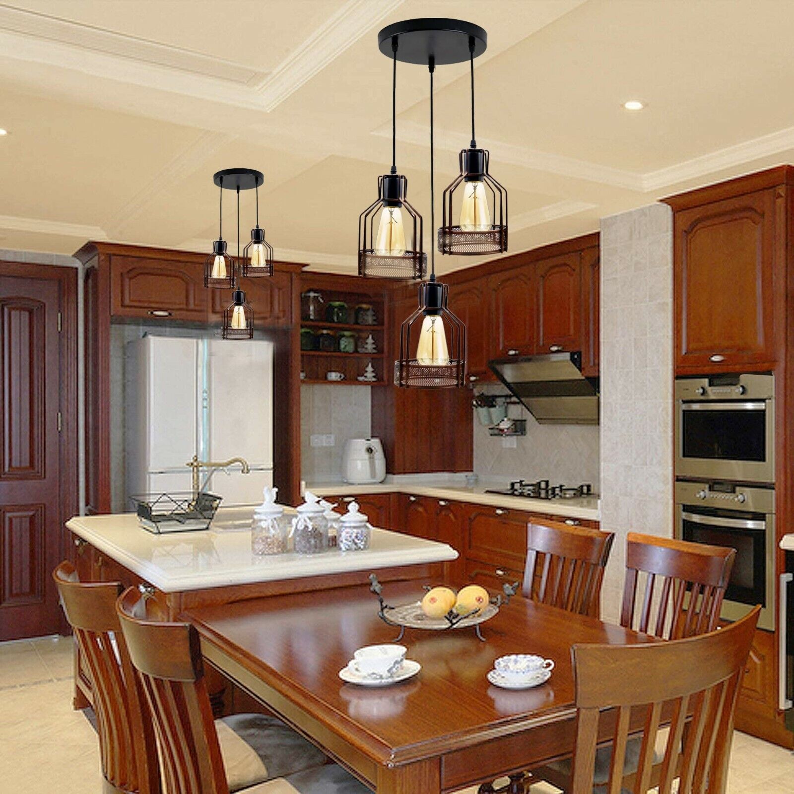 Vintage Ceiling Pendant Light Shades Metal Caged Design 3 Head Chandelier Light~4058 - LEDSone UK Ltd