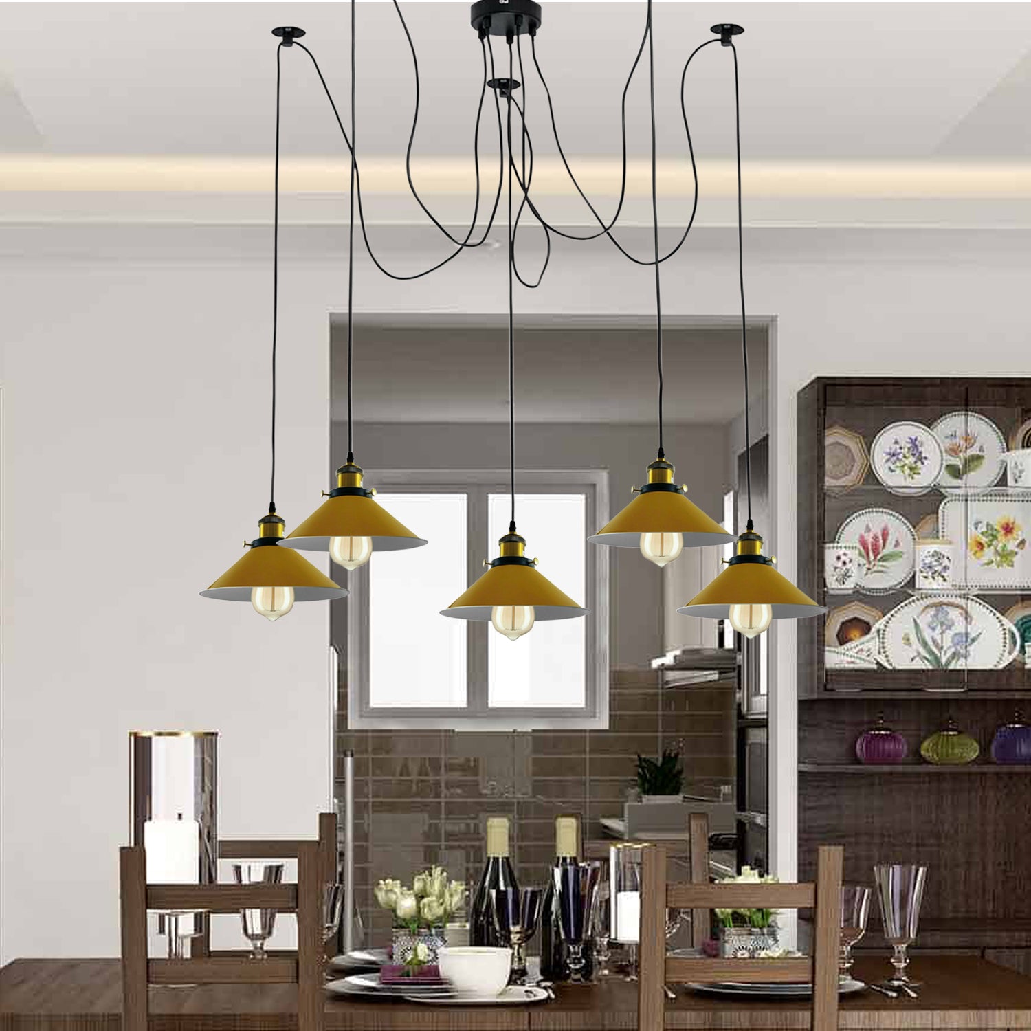 Modern large spider Braided Pendant lamp 5heads Clusters of Hanging Yellow Cone Shades Ceiling Lamp Lighting~3435 - LEDSone UK Ltd