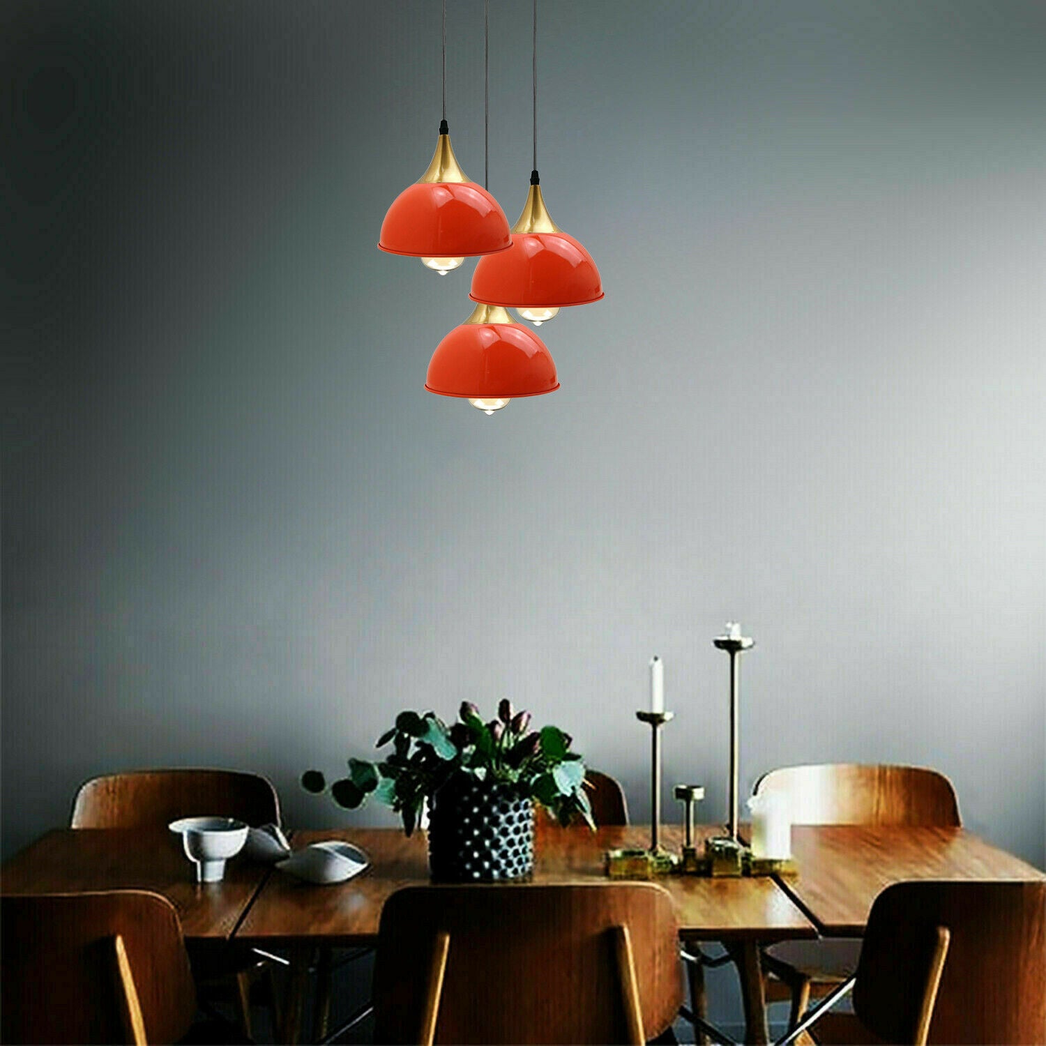 Orange 3 Way Vintage Industrial Metal Lampshade Modern Hanging Retro Ceiling Pendant Lights~3520 - LEDSone UK Ltd
