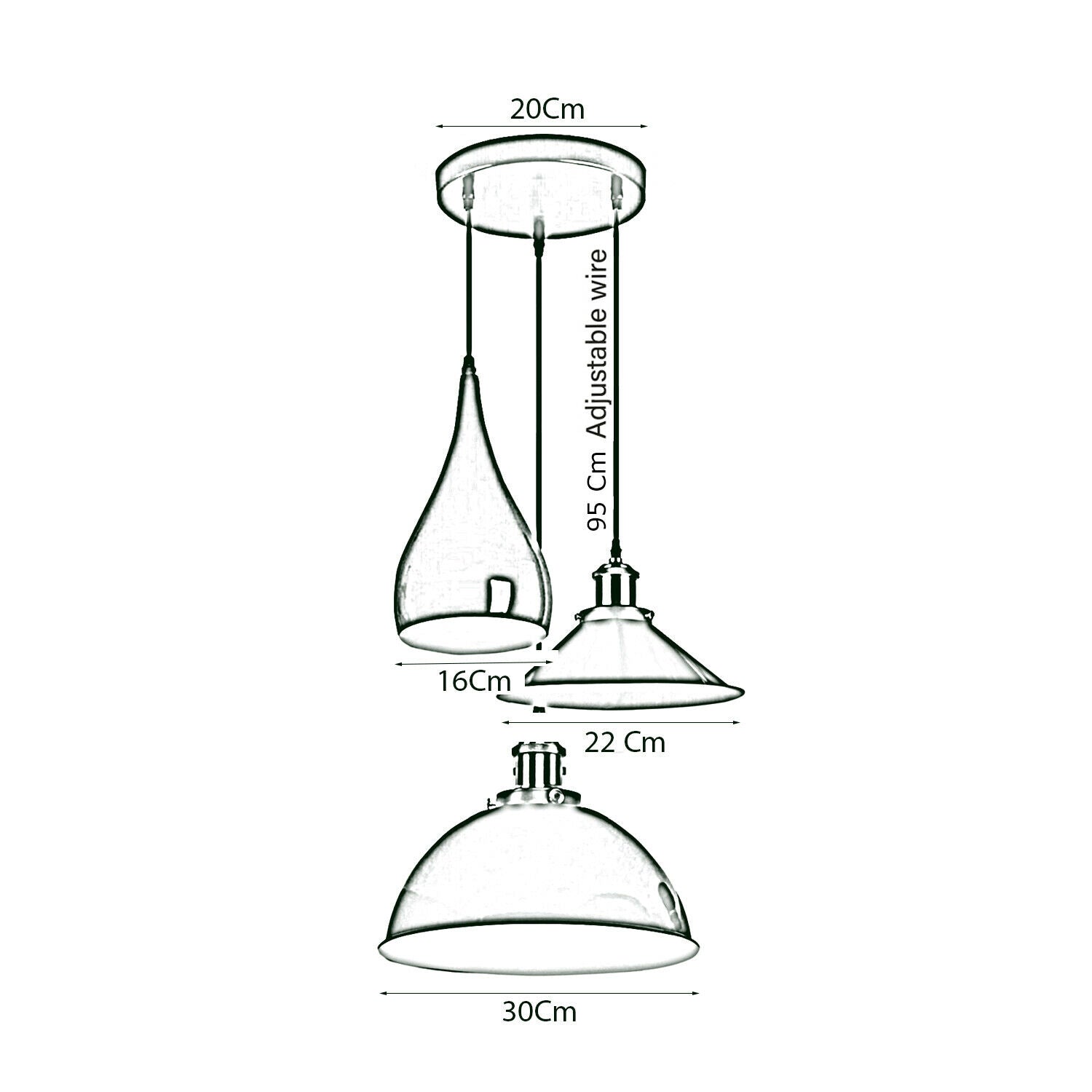 3 Head Metal Hanging Light Shade Ceiling Pendant Light LEDSone UK Ltd