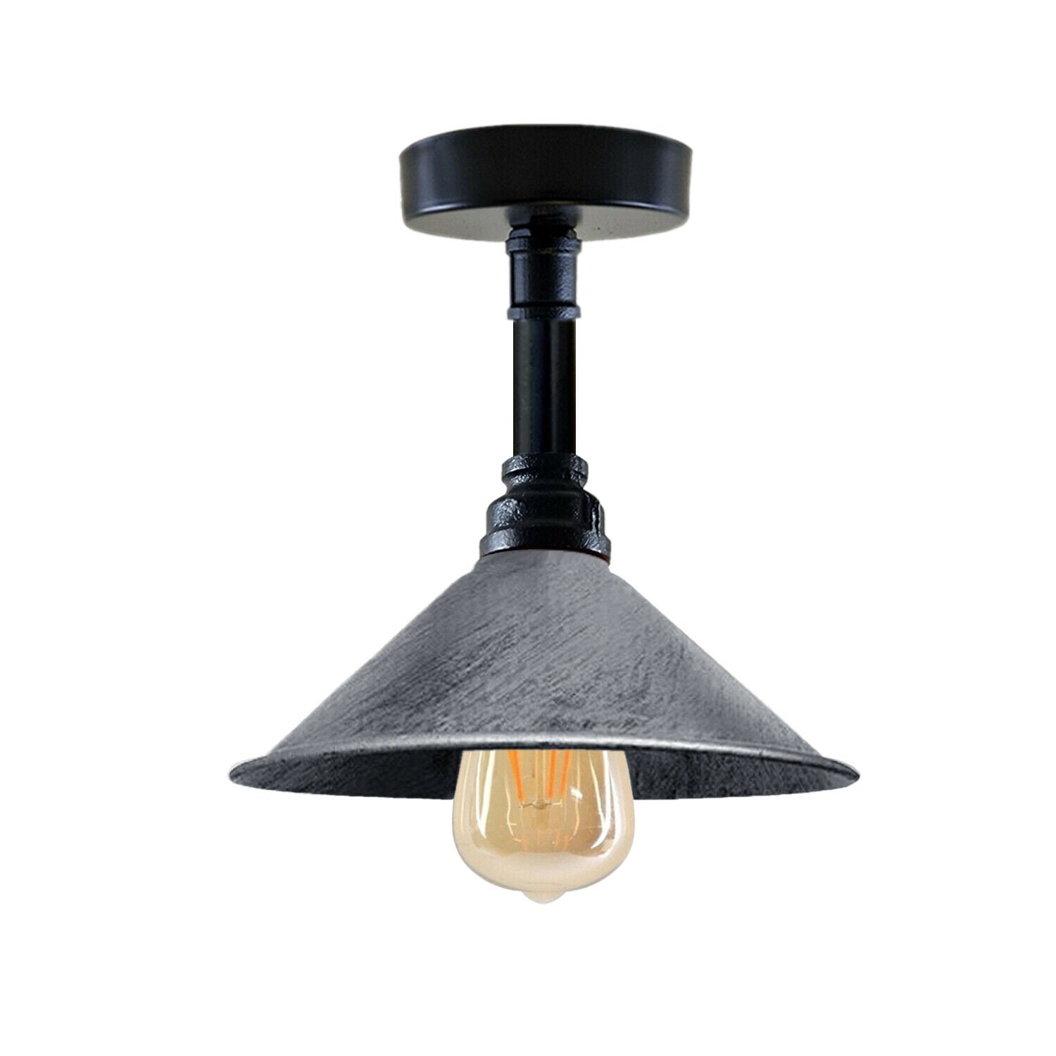 Industrial Ceiling Light Shade Vintage Metal Brushed Silver Pipe Light Retro Loft Flush Lamps~3559 - LEDSone UK Ltd