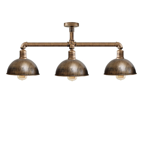 Industriële retro Texas stijl pijplampen semi-flush geborsteld koper metalen plafondlampkap E27~3596