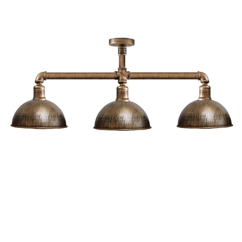 Industriële retro Texas stijl pijplampen semi-flush geborsteld koper metalen plafondlampkap E27~3596
