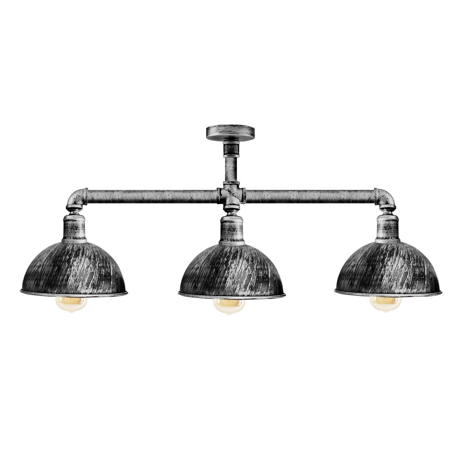 Industrial Retro Texas Style Pipe Lights Semi Flush Brushed Silver Metal Ceiling Lamp Shade E27~3595 - LEDSone UK Ltd