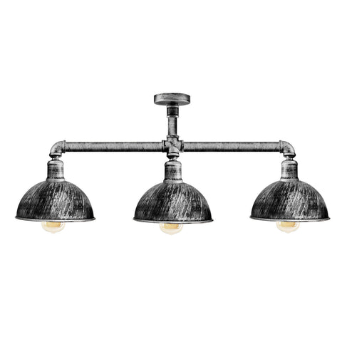 Industriële retro Texas stijl pijplampen semi-flush geborsteld zilveren metalen plafondlampkap E27~3595