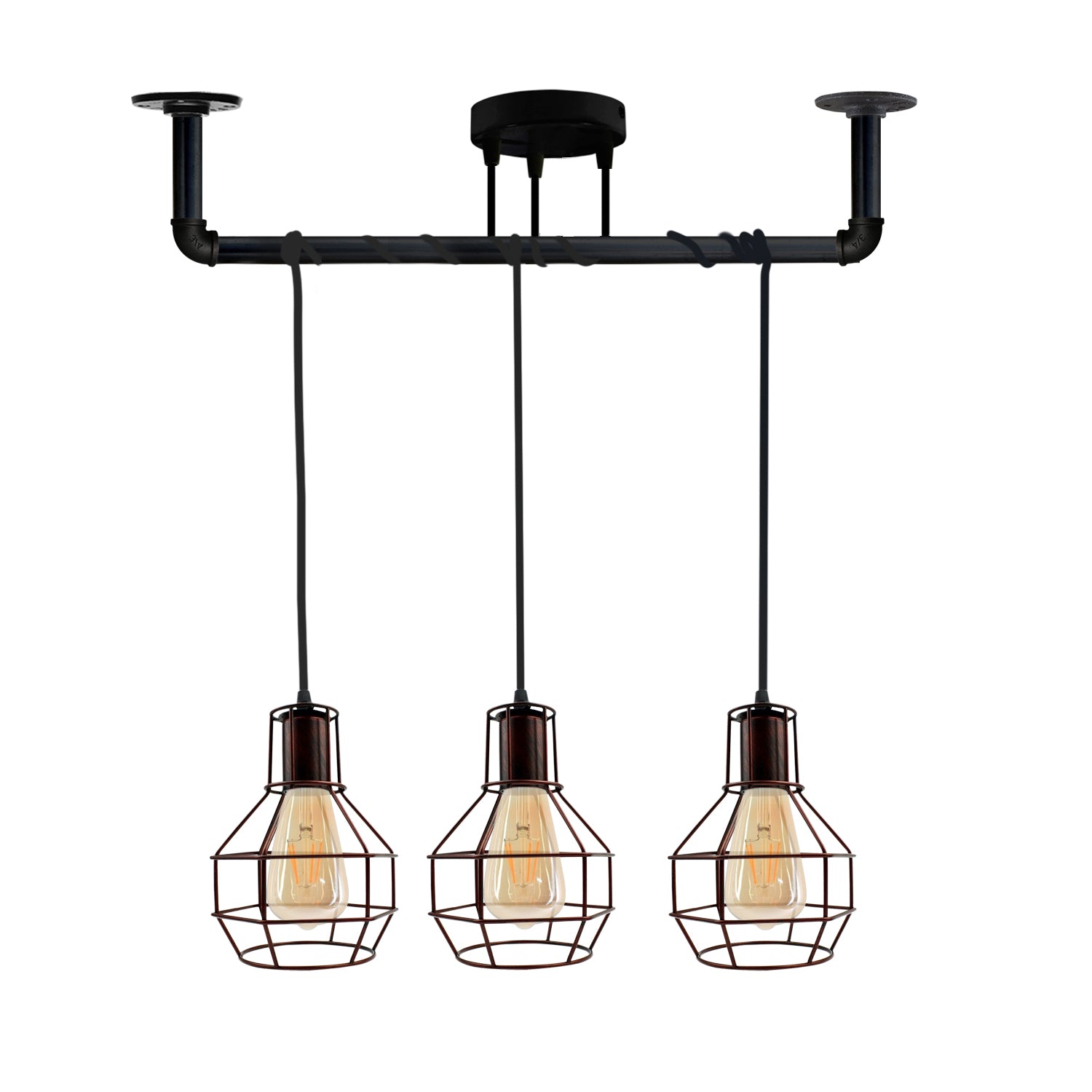 Industrial Style Ceiling Brushed copper 3 Lights Modern Metal Pipe Retro Loft Pendant Lamp~3603 - LEDSone UK Ltd