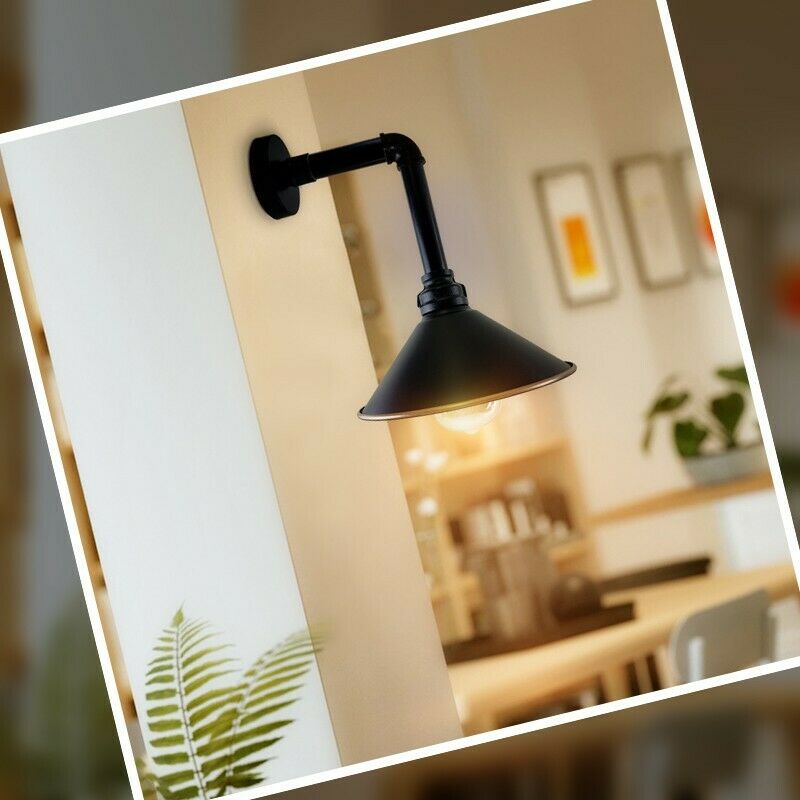 Industrial Vintage Retro Pipe Sconces Wall Light  dome black 