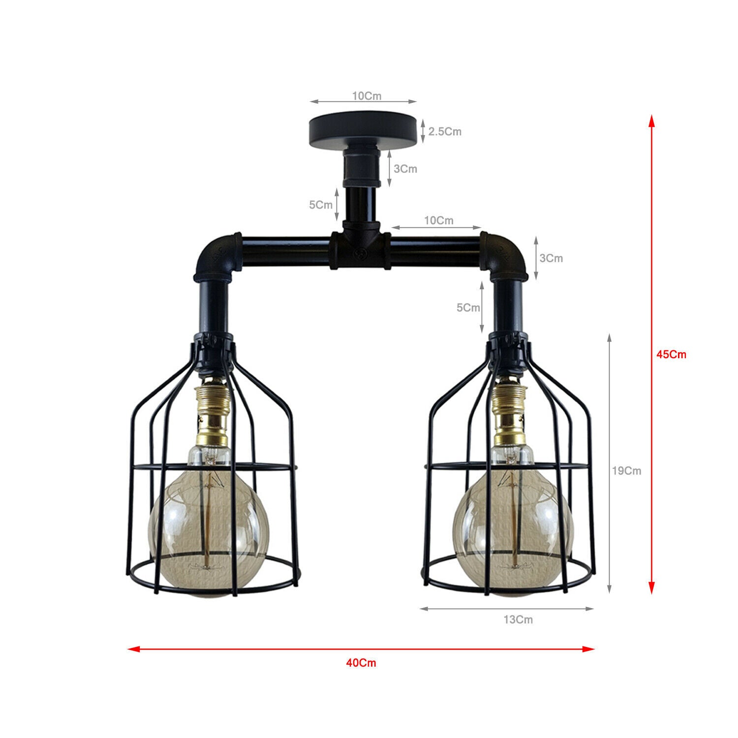 Industrial B22 Vintage Ceiling Lights dimension