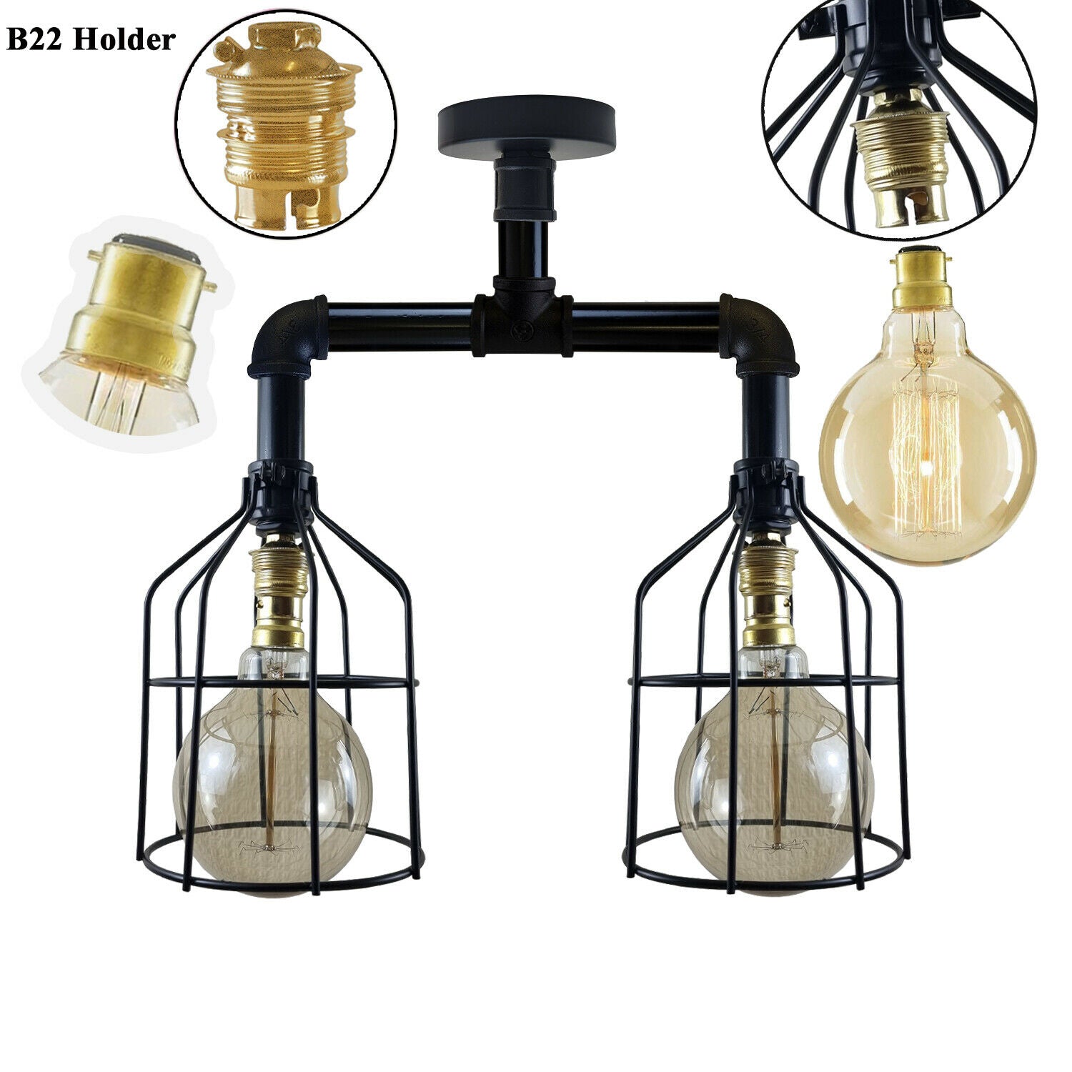 Industrial B22 Vintage Ceiling Lights 