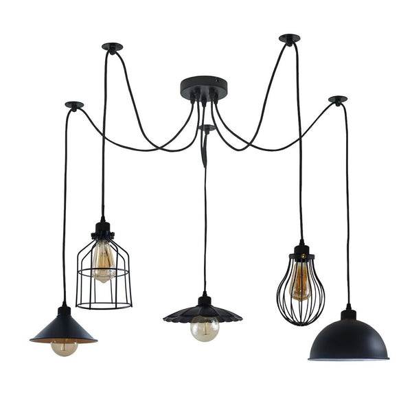 5-voudige vintage industriële plafondlamp met kap, kroonluchter en retro spinvormige hanglamp~3671 – Ja