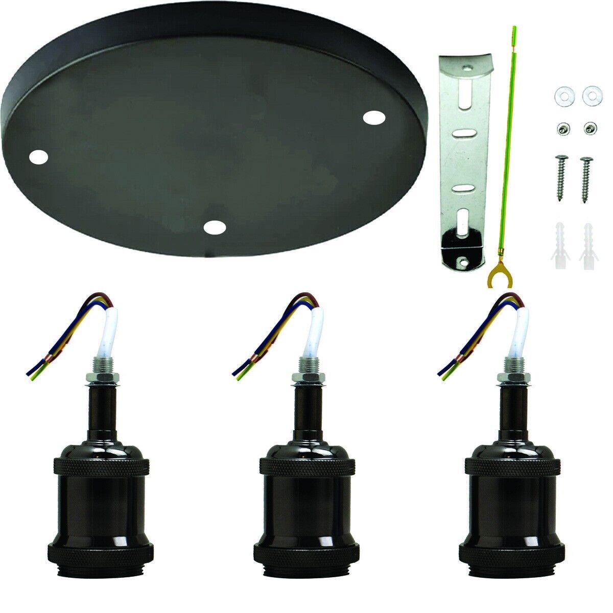 A+ Modern Black Metal Semi Flush Shiny Black 3 way ceiling light Fitting Dining Room Lights~3718 - LEDSone UK Ltd