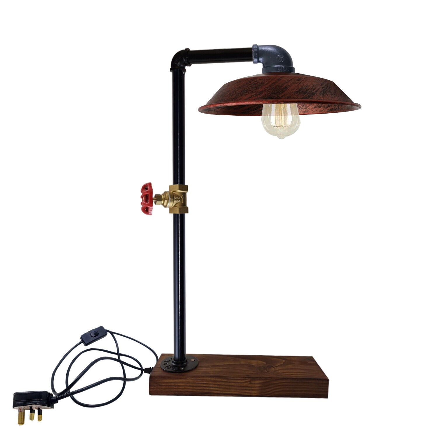 Industrial  Vintage Retro Steampunk Water Pipe Style Bedside Table Desk Lamp Bowl Rustic Red E27~3715 - LEDSone UK Ltd