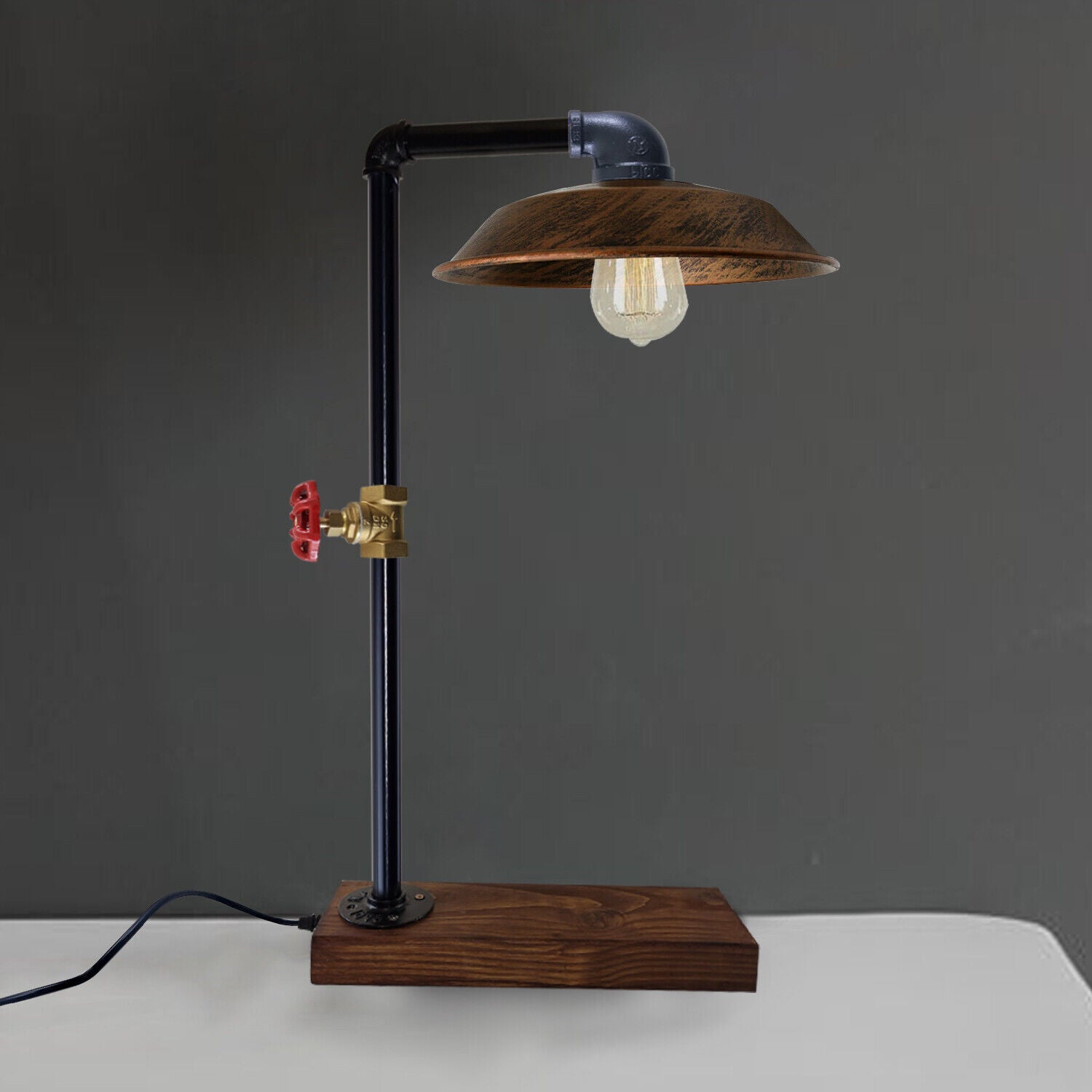 Industrial  Vintage Retro Steampunk Water Pipe Style Bedside Table Desk Lamp Bowl Brushed Copper E27~3713 - LEDSone UK Ltd