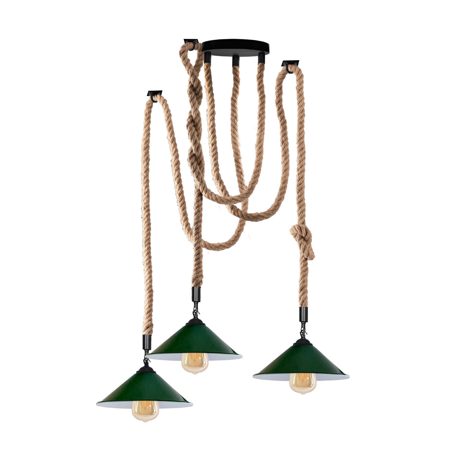 Industrial vintage Retro 3 Head Hemp  Spider Chandelier  Cone Green colour shade E27 Uk Holder~3711 - LEDSone UK Ltd