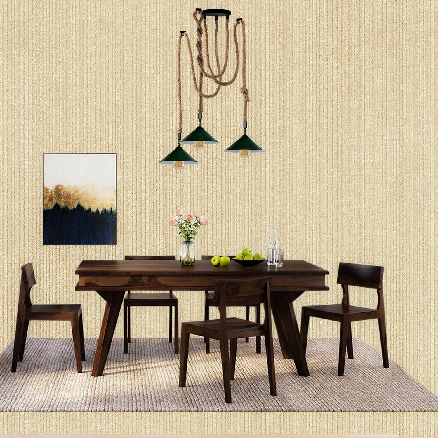 Industrial vintage Retro 3 Head Hemp  Spider Chandelier  Cone Green colour shade E27 Uk Holder~3711 - LEDSone UK Ltd