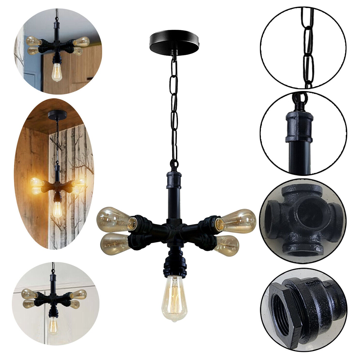 Industrial Vintage Steam Punk 5 Way Over Pendant Indoor Ceiling Hanging Light Modern~3710 - LEDSone UK Ltd