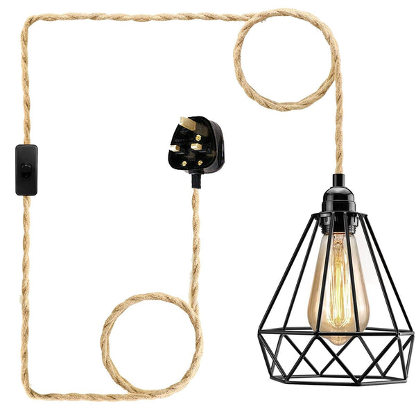 E27 Natuurlijk henneptouw Code met stekker hanglamp licht ~ 3693 – Ja