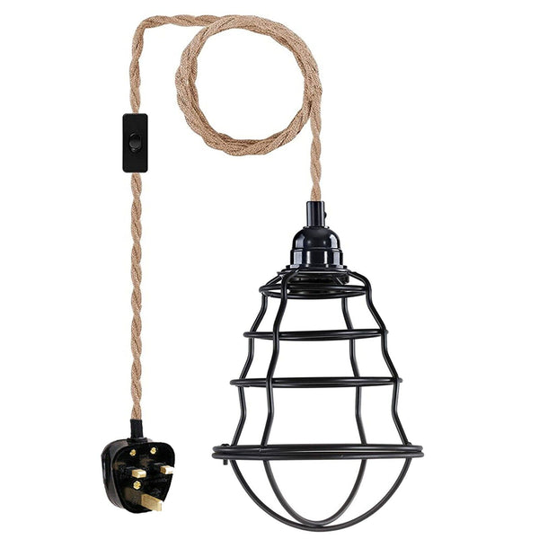 Stoffen hennep flexkabelset zwarte plug-in hanglamp E27~3692 – Nee