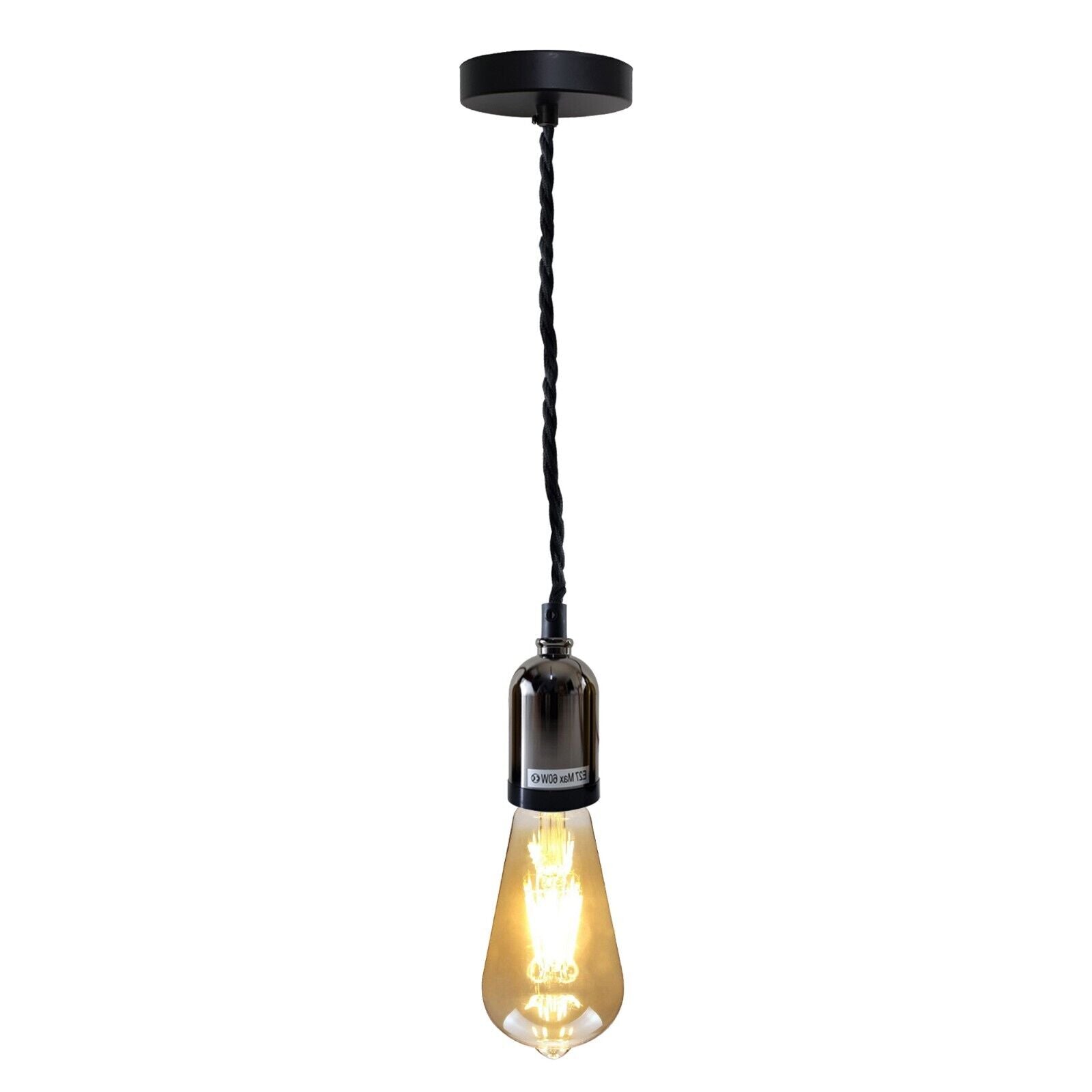 Modern Pendant Light Fabric Wire Black Ceiling Rose E27 Suspension Light Lamp Holder~3683 - LEDSone UK Ltd