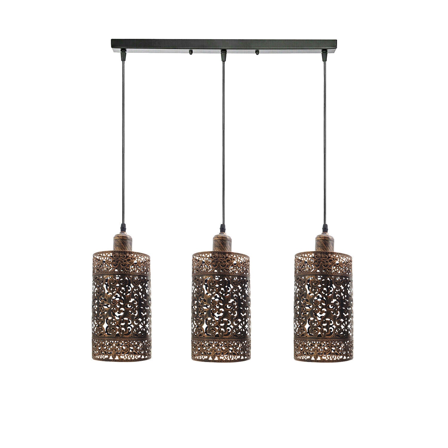 Industrial Modern 3 Way Retro Brushed Copper Cage Ceiling Hanging Pendant Shade E27~3756 - LEDSone UK Ltd