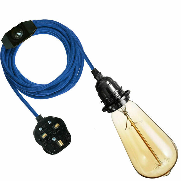 4M stoffen flexkabel plug-in hanglampset E27-lamphouder ~3746 – Blauw