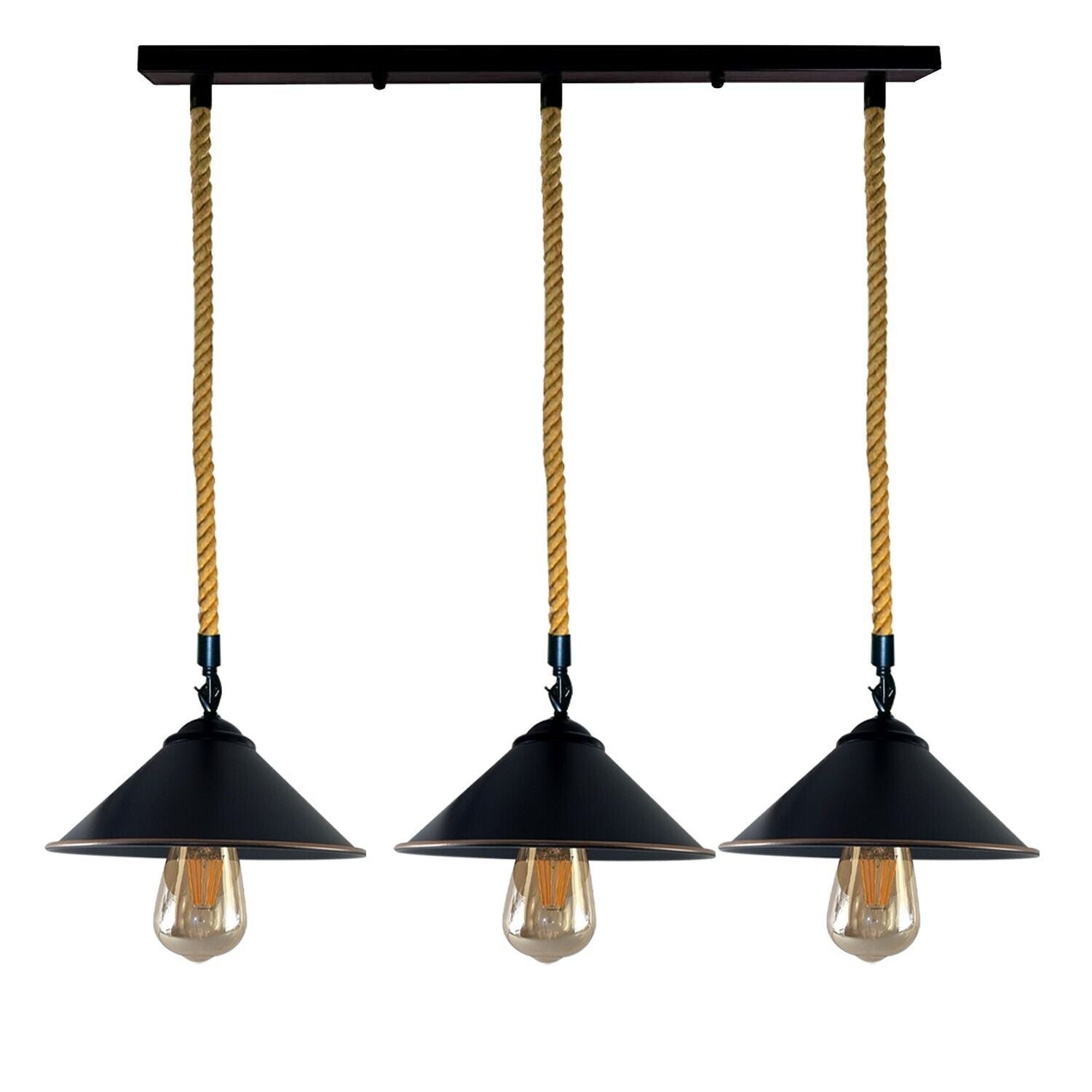 Vintage Retro Industrial Loft Cone Hemp rope 3 head Pendant Light Retro Lamp