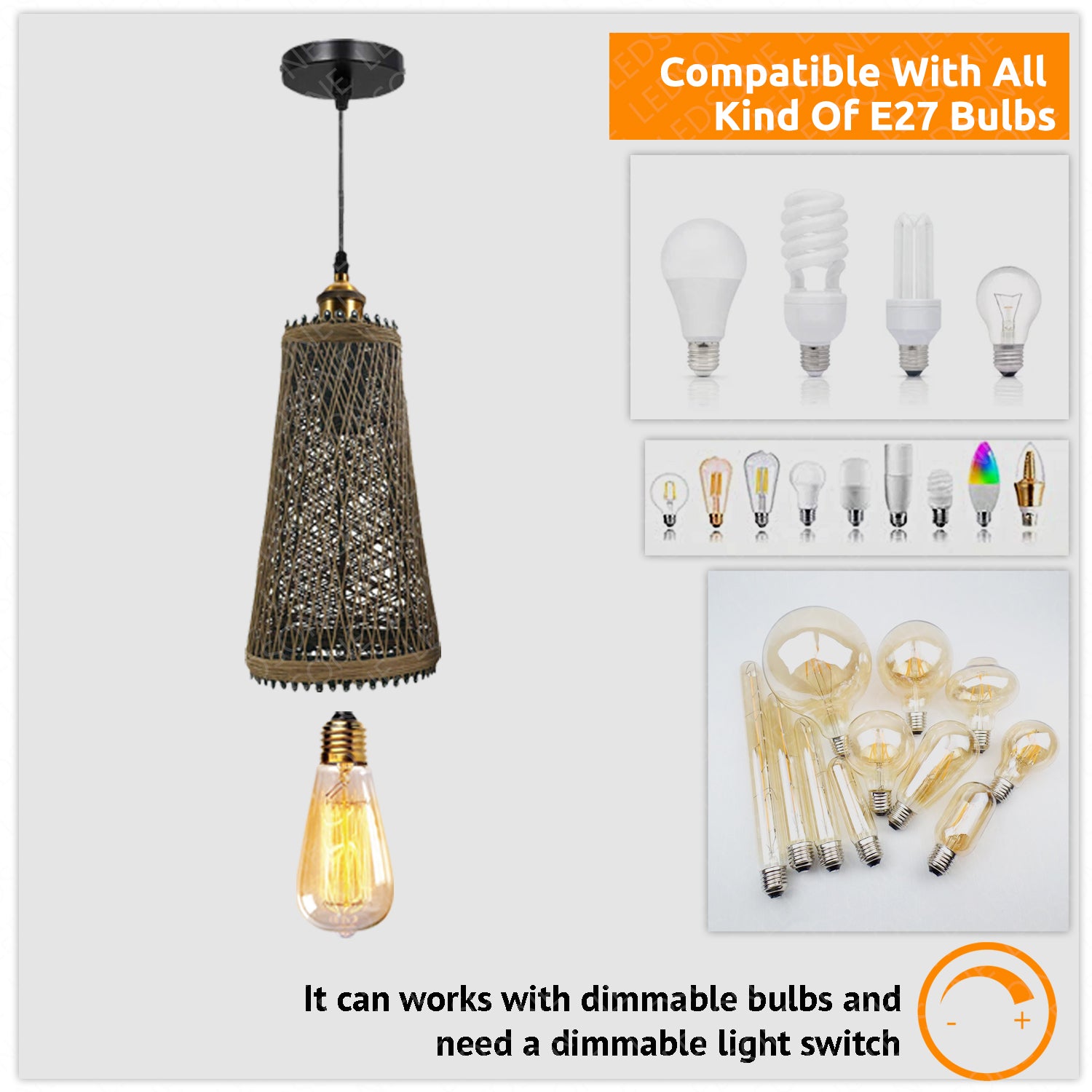 Natural Rattan Style Ceiling Pendant Light Shade E27 Base Handmade Chandeliers Hanging Lights 