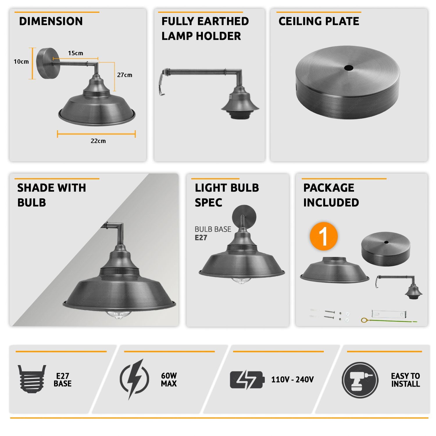 Vintage Retro Wall Lamp Indoor E27 Edison  Industrial Lighting Sconces Lights for Kitchen Bar Living Room Cafe Wall Light