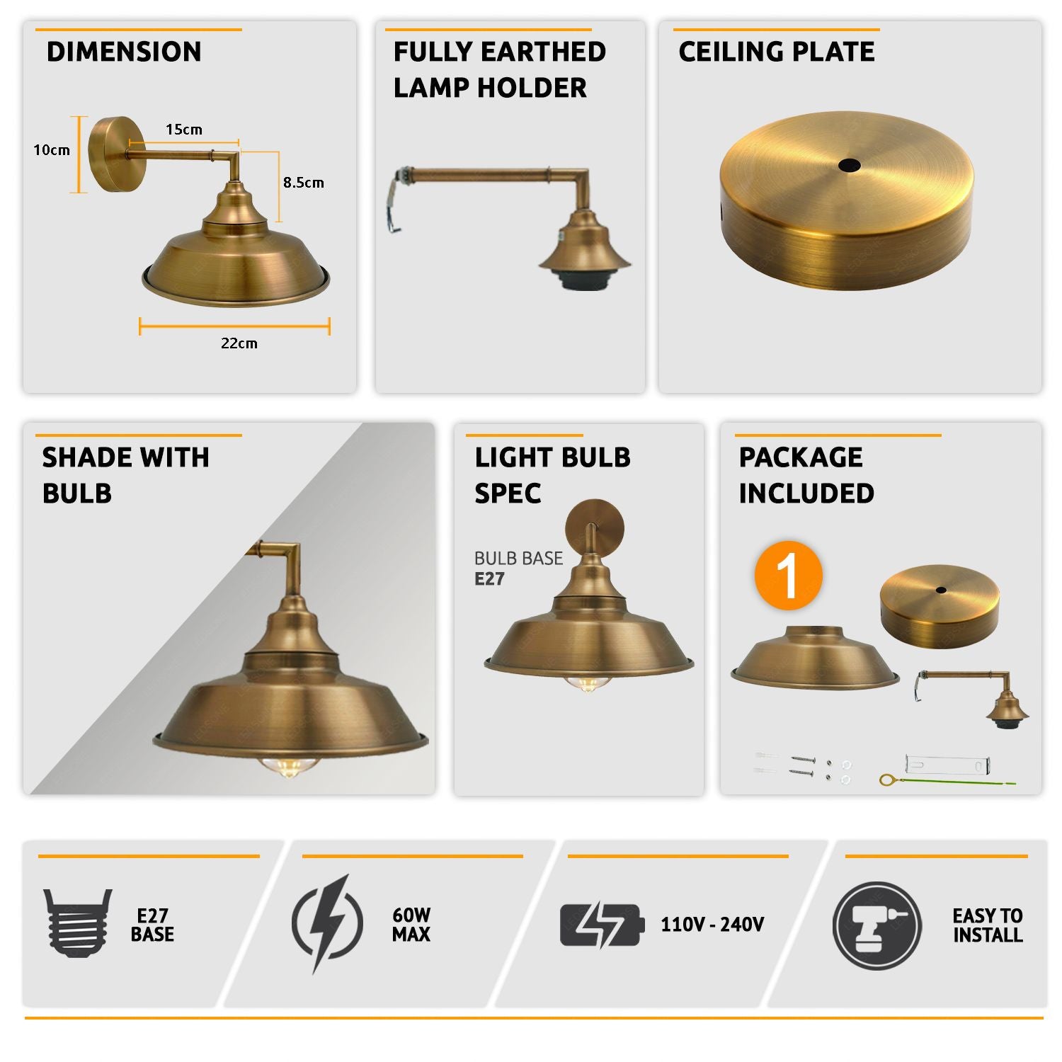 Vintage Retro Wall Lamp Indoor E27 Edison  Industrial Lighting Sconces Lights for Kitchen Bar Living Room Cafe Wall Light