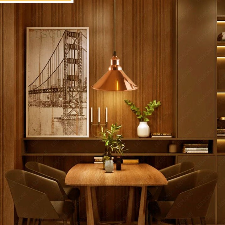 Vintage Pendant Ceiling Lighting Fixture with Metal cone Lampshade