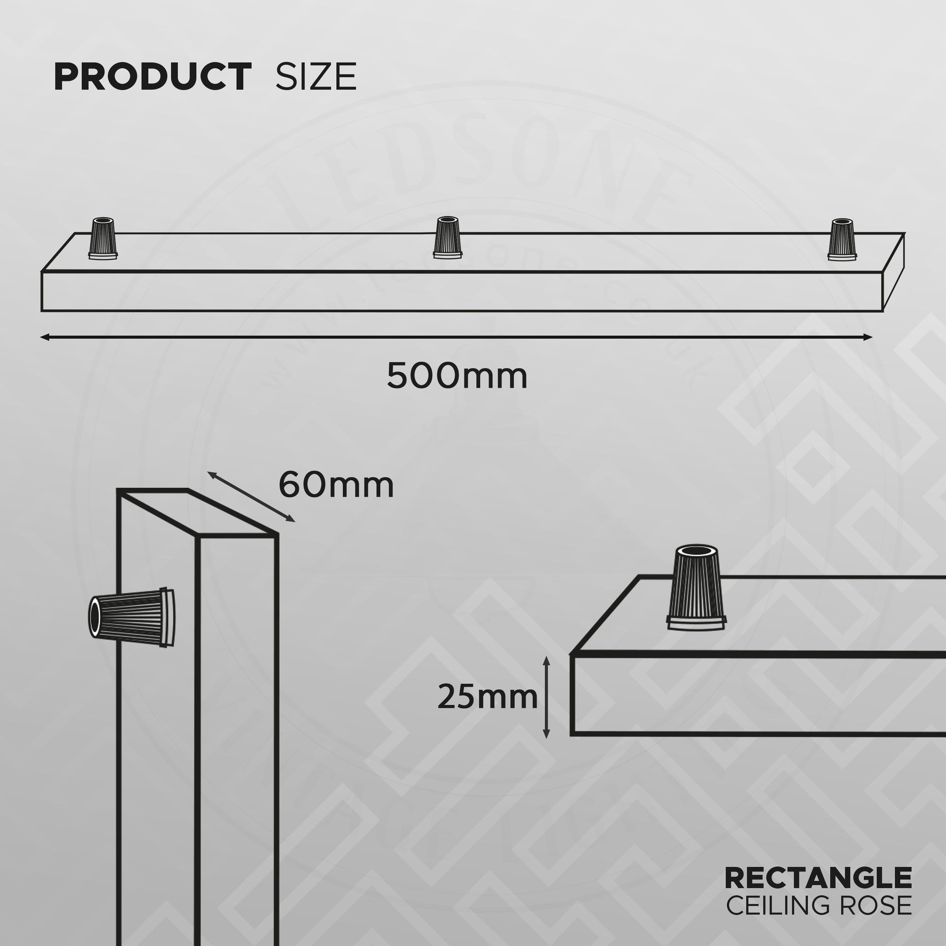 3 Outlet Ceiling Rose Pendant Lighting Fixture 500 mm x 60 mm Modern Industrial Metal Fitting Ceiling Plate with Accessories with earth tag for Ceiling and Wall Lamp
