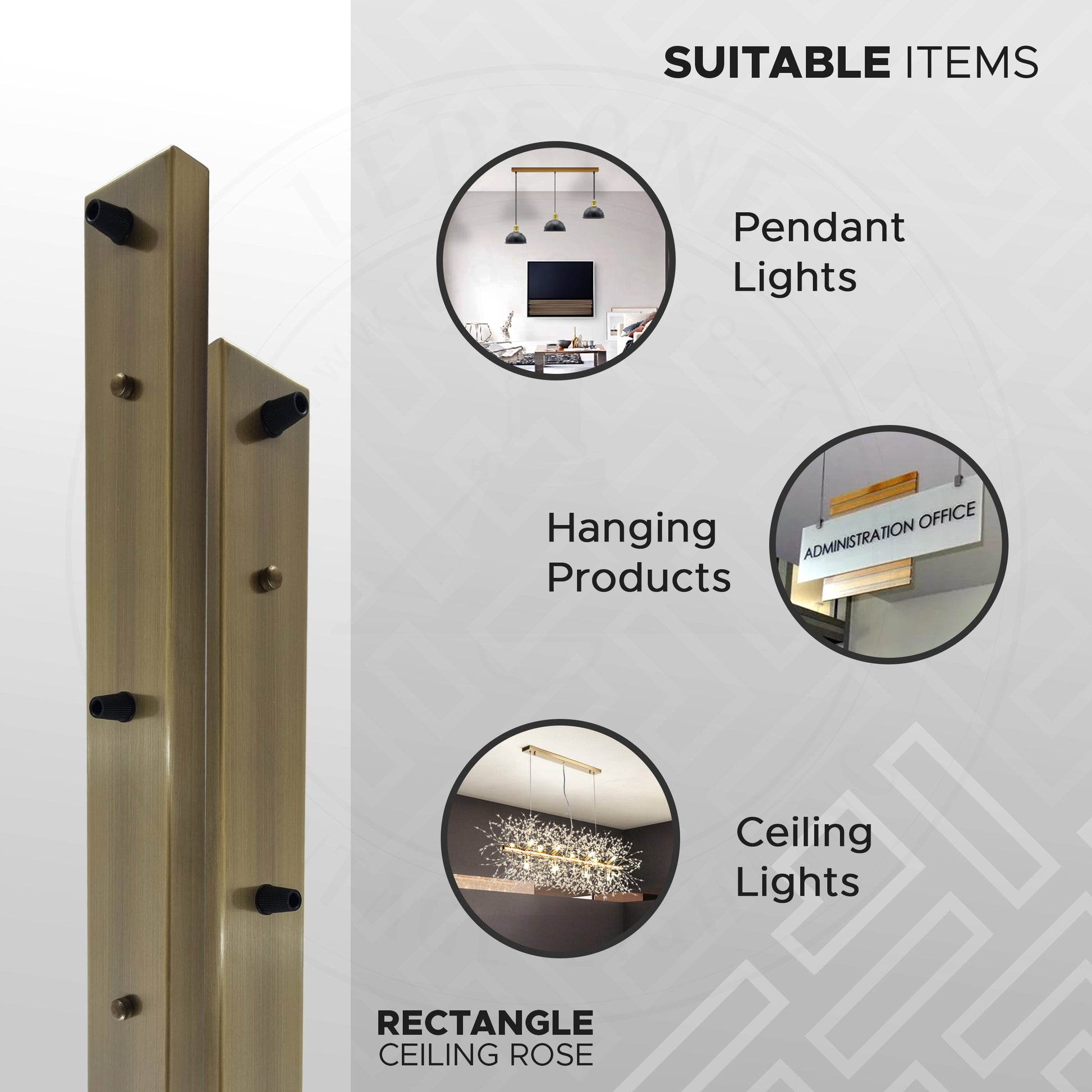 3 Outlet Ceiling Rose Pendant Lighting Fixture 500 mm x 60 mm Modern Industrial Metal Fitting Ceiling Plate with Accessories with earth tag for Ceiling and Wall Lamp