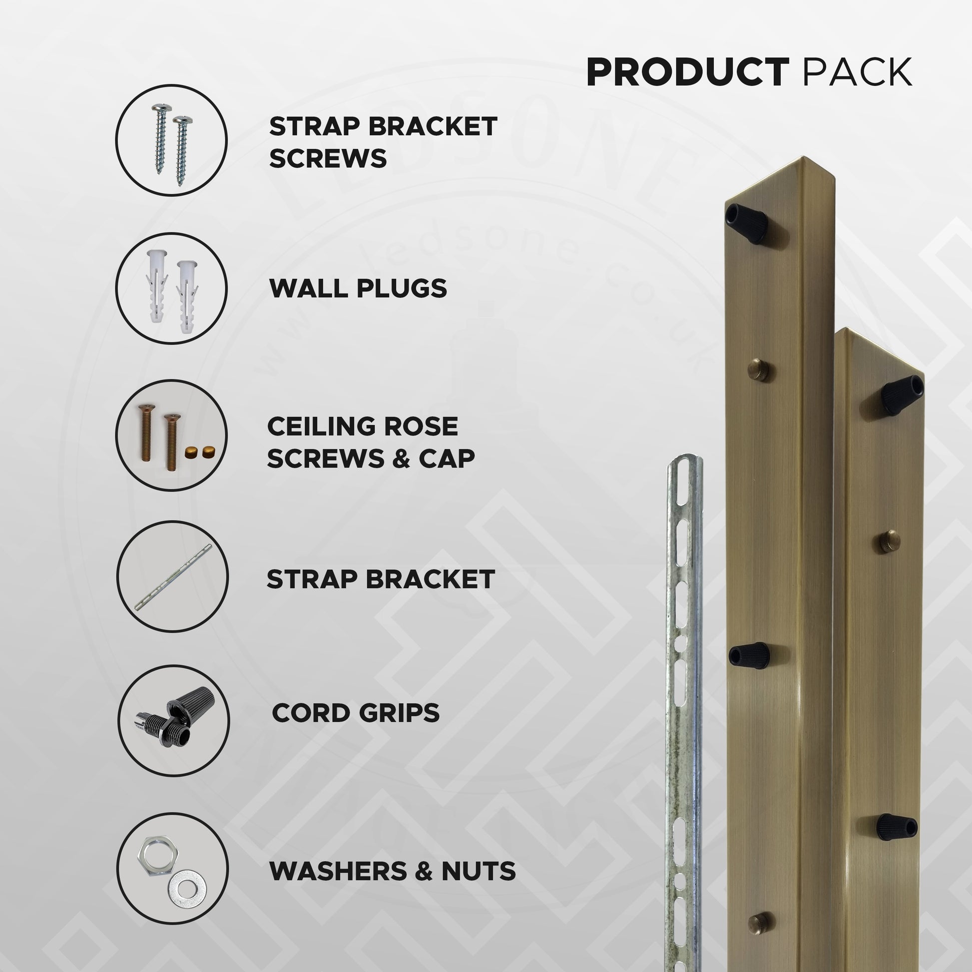 3 Outlet Ceiling Rose Pendant Lighting Fixture 500 mm x 60 mm Modern Industrial Metal Fitting Ceiling Plate with Accessories with earth tag for Ceiling and Wall Lamp