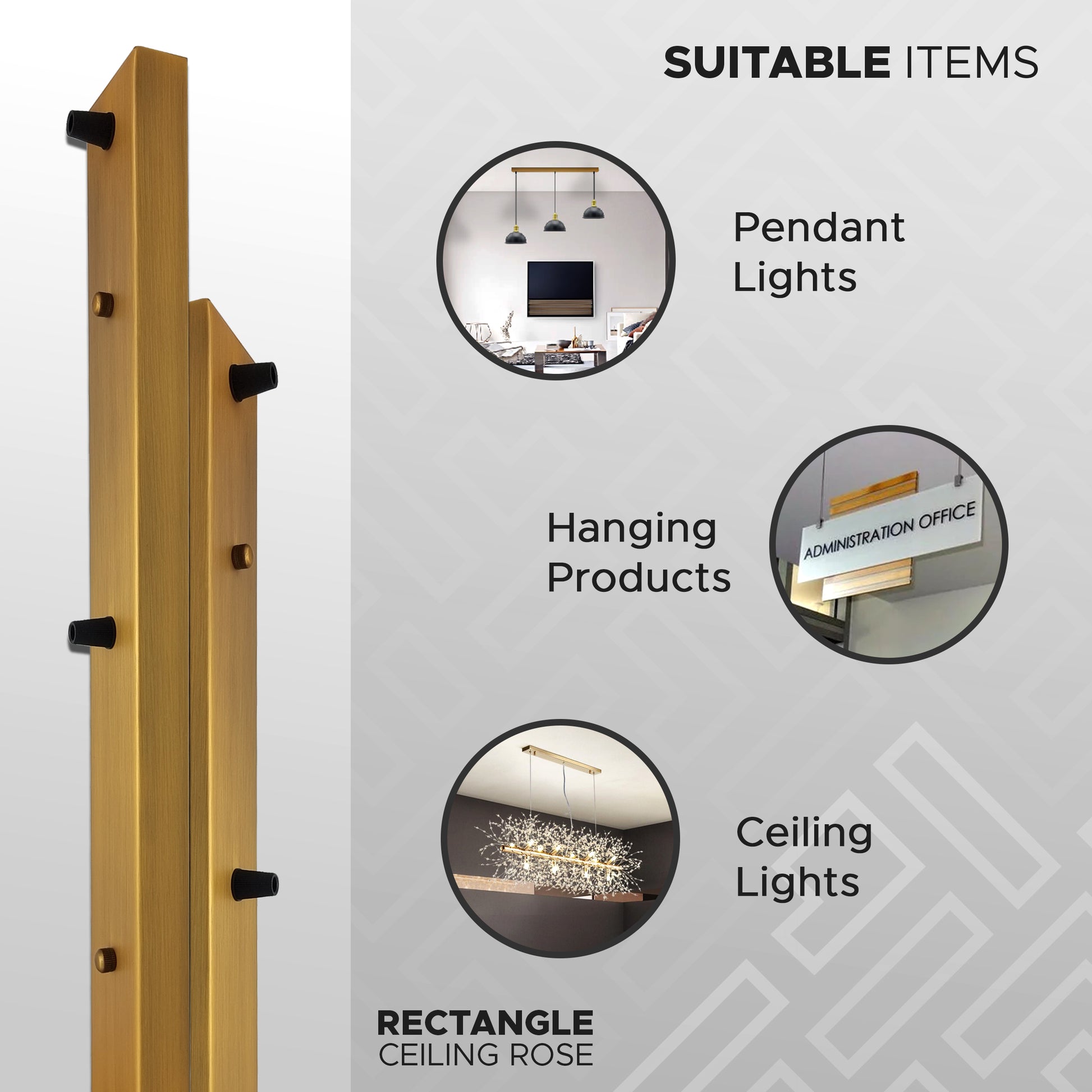 3 Outlet Ceiling Rose Pendant Lighting Fixture 500 mm x 60 mm Modern Industrial Metal Fitting Ceiling Plate with Accessories with earth tag for Ceiling and Wall Lamp