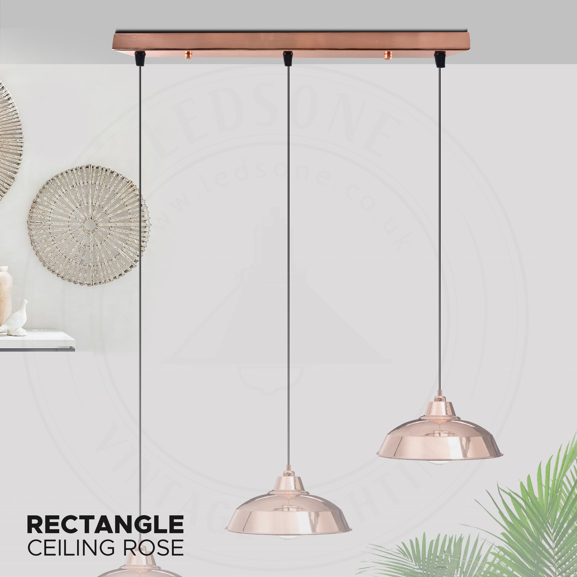 3 Outlet Ceiling Rose Pendant Lighting Fixture 500 mm x 60 mm Modern Industrial Metal Fitting Ceiling Plate with Accessories with earth tag for Ceiling and Wall Lamp
