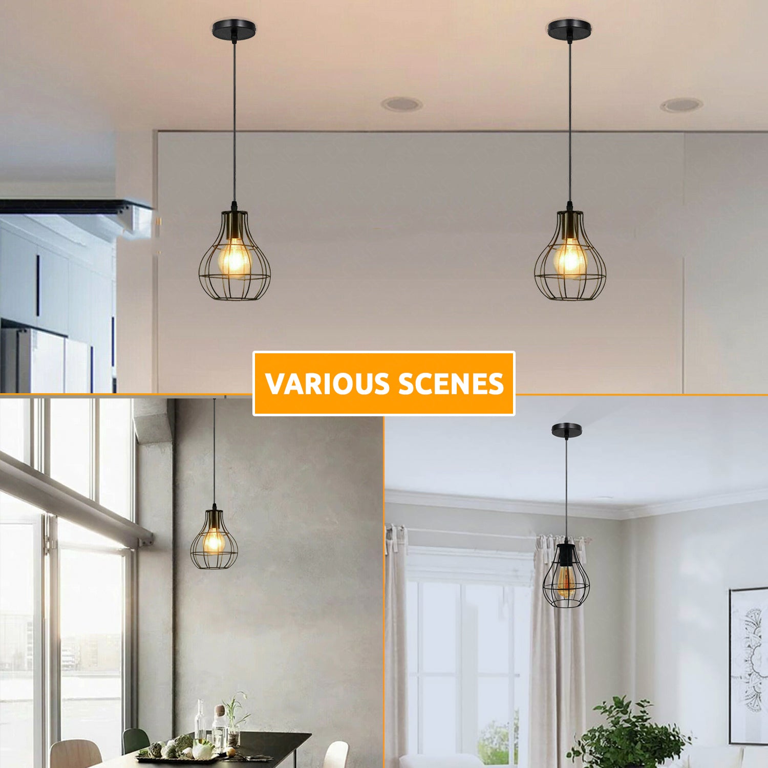 Metal wire cage 3 pendant kitchen lights
